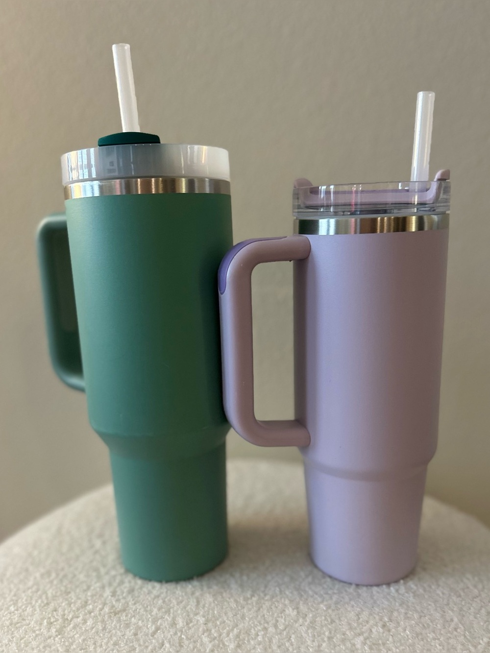 (2) Stanley Quencher H2.0 FlowState Tumblers - green (40oz) purple (30oz) - Picture 2 of 5